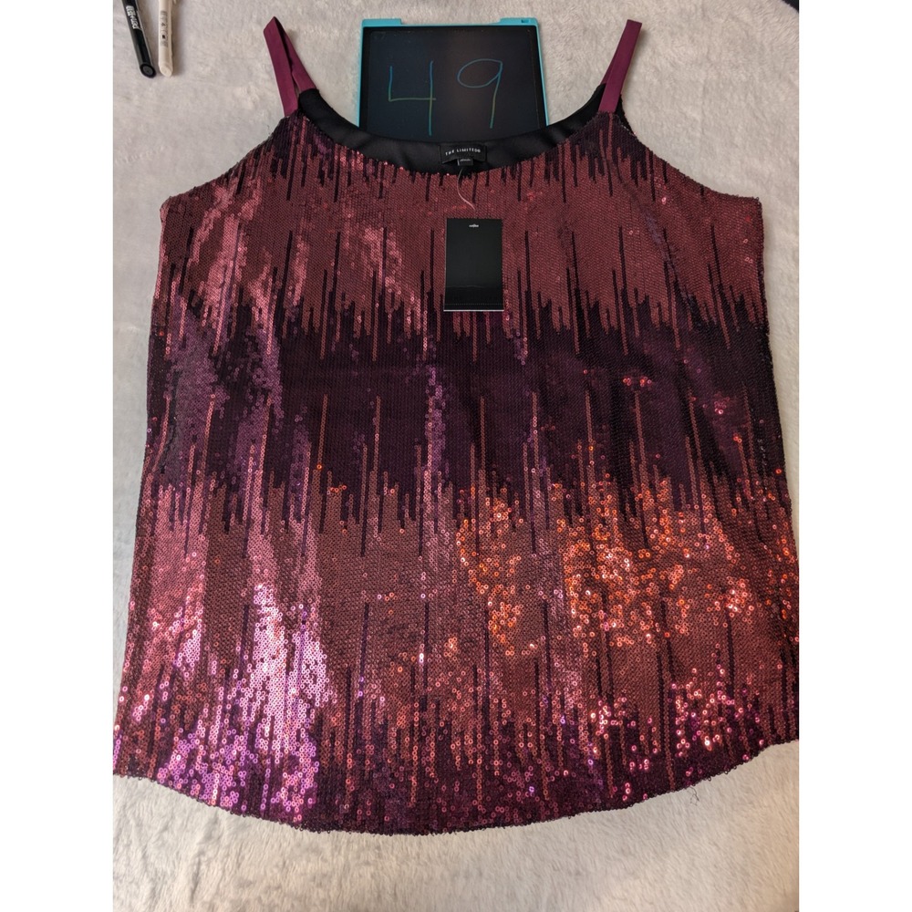 The Limited Sequin Cami Womens 2X Burgundy Ombre NWT Sparkle Tank Top